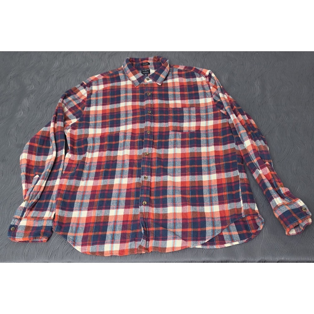 J.CREW Classic Flannel Plaid Button-Up Shirt, Button-Down Collar, Men's XL